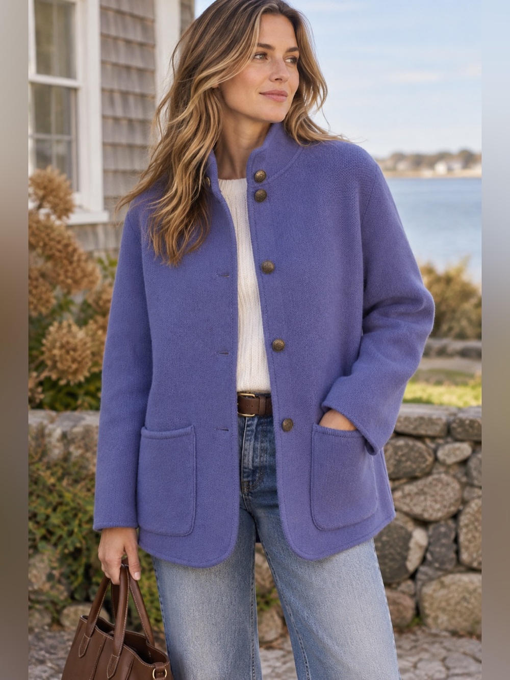 Vintage L.L.Bean 100% Wool Jacket Women’s M Periwinkle Purple Boiled Wool Coat